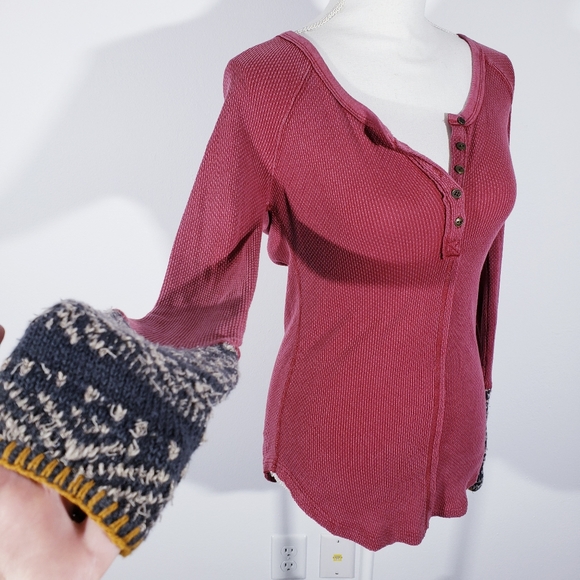 Free People Cuffed Red Thermal - Picture 7 of 8